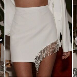 12th Tribe Madelyn White Crystal Mini Skirt, Size Small